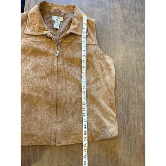 ST. JOHN"S BAY Suede Vest Top Jacket Brown Tan Zip Women size 18 Vintage - Picture 9 of 9